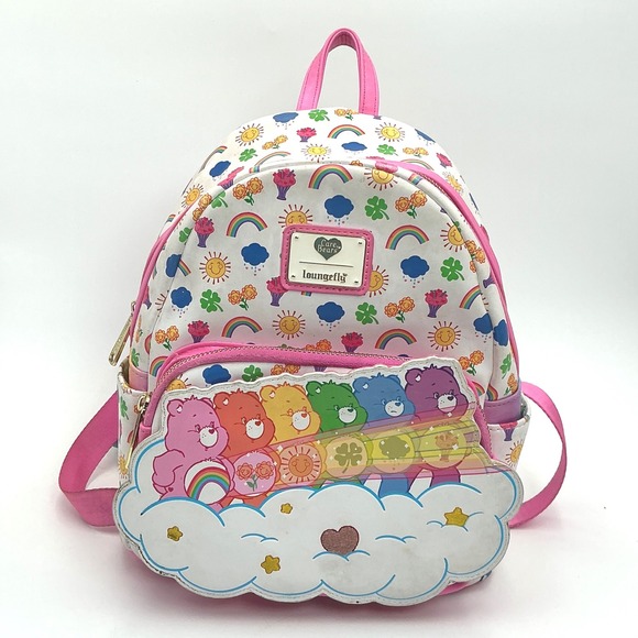 Loungefly Handbags - Loungefly Care Bears Rainbow Mini Backpack White Pink Faux Leather